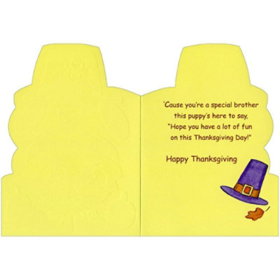 Cute Pilgrim Puppy Holding Bowl of Fruit Juvenile Thanksgiving Card for Brother - Image 2