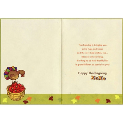 Boy and Girl Pilgrims with Basket of Apples Juvenile Thanksgiving Card for Grandchildren - Image 2