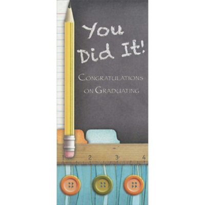 Pencil, Ruler and Three Buttons Money Holder / Gift Card Holder Graduation Congratulations Card - Image 1