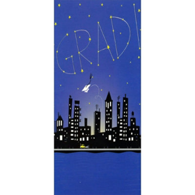 Grad Constellation Over Cityscape Silhouette Money Holder / Gift Card Holder Graduation Congratulations Card - Image 1