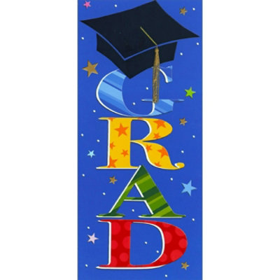 Stacked Grad Letters and Black Cap Money Holder / Gift Card Holder Graduation Congratulations Card - Image 1