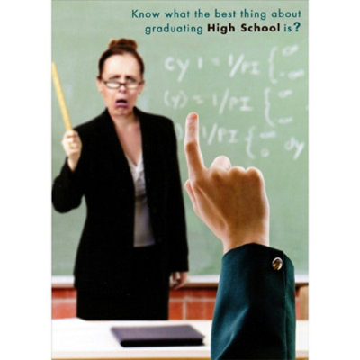 Student With Hand Up Funny High School Graduation Congratulations Card - Image 1