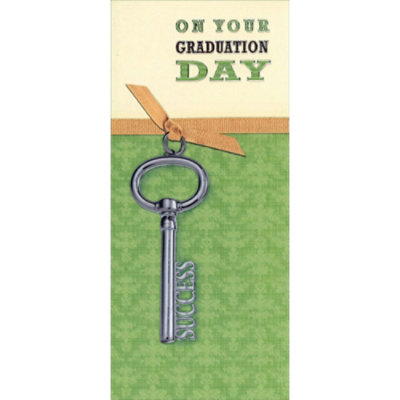 Silver Antique Key : Success Money Holder / Gift Card Holder Graduation Congratulations Card - Image 1