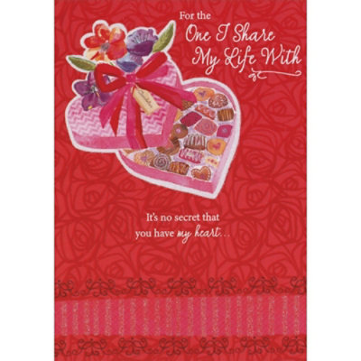 Pink Heart Shaped Candy Box with Sparkling Candies: It's No Secret Valentine's Day Card for the One I Shared My Life With - Image 1