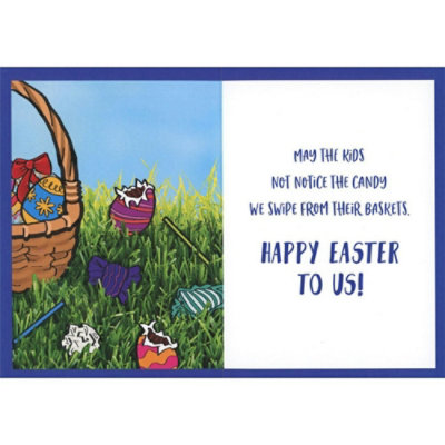 Basket Filled with Chocolate Bunny, Candy, Suckers and Eggs Funny Easter Card for Husband - Image 2