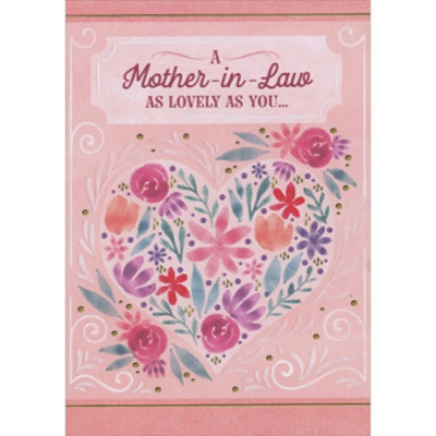 As Lovely As You: Heart Shape Filled with Flowers on Light Pink Valentine's Day Card for Mother-in-Law - Image 1