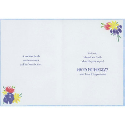 Honor Her For All That Her Hands Have Done: Floral Border on Light Blue Religious Mother's Day Card for Mom - Image 2