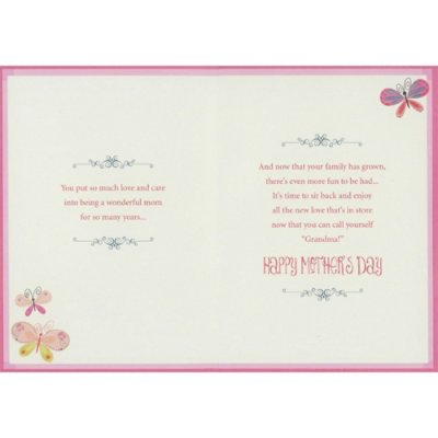 Colorful Pink, Green, Blue and Red Butterflies with Gold Foil Accents 1st / First Mother's Day Card for New Grandma - Image 2