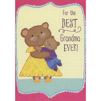 Small Bear Hugging Grandma Bear Wearing Yellow Dress Juvenile Mother's Day Card for Grandma from Young Child : Kid - Image 1