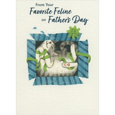 From Your Favorite Feline: Cat in Gift Box Father's Day Card from Cat - Image 1