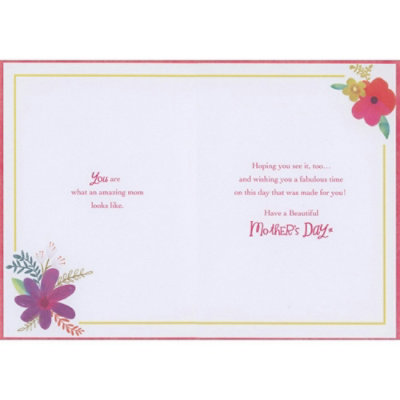 Oval Border of Pink, Orange, Purple, Blue, White and Yellow Flowers with Gold Foil Stems Mother's Day Card - Image 2