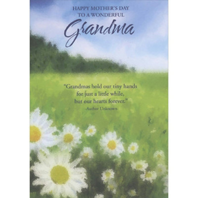 Grandmas Hold Our Hearts Forever: Sparkling Daisies in Field of Green Grass Mother's Day Card for Grandma - Image 1