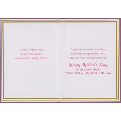 Mom, We Can Always Count on You: 3D Die Cut Pink Flower, Gems, White Ribbon on Purple Hand Decorated Mother's Day Card from Son and Daughter-in-Law - Image 2