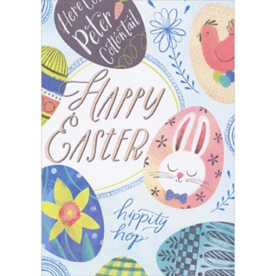 Large Decorated Eggs: Peter Cottontail, Yellow Flower, Rabbit with Bow Tie Juvenile Easter Card for Kids - Image 1