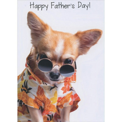 Chihuahua in Floral Shirt Peeking Over Round Glasses Funny Father's Day Card - Image 1