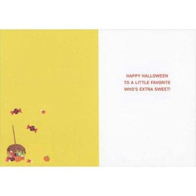 Trick or Treat: Cute Animals and Candy Apple on Green Juvenile Halloween Card for Child / Kids - Image 2
