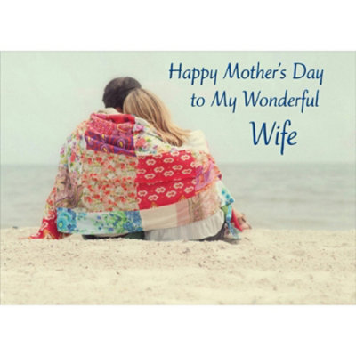 Couple on Beach : Wrapped in Quilt Mother's Day Card for Wife - Image 1