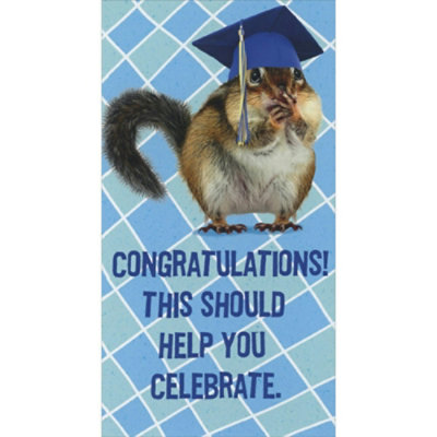 This Should Help You Celebrate: Squirrel in Blue Grad Cap Funny Money Holder / Gift Card Holder Graduation Congratulations Card - Image 1