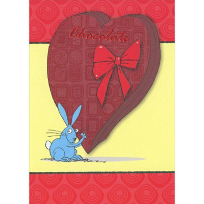 Blue Rabbit Holding Giant Chocolate Heart with Ribbon Funny, Naughty, Risque Valentine's Day Card - Image 1