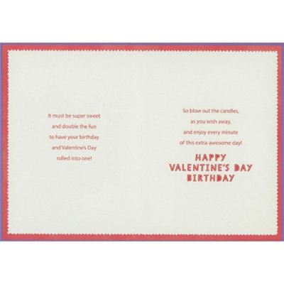 Happy Birthday to You Candy Hearts on Purple with White Dots Border Juvenile Valentine's Day Birthday Card - Image 2