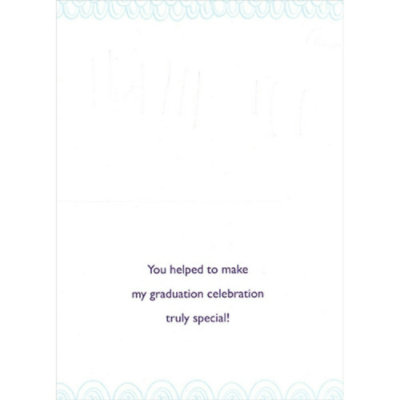 White Letters, Gold Accents on Blue Over Colorful Vertical Stripes Package of 8 Graduation Thank You Notes - Image 2
