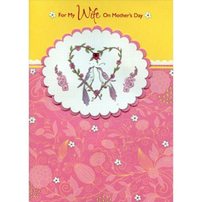 Love Birds with Gem Heart Handmade: Wife Designer Boutique Mother's Day Card. - Image 1