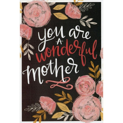 Wonderful Mother Sparkling Pink Flowers on Dark Background Mother's Day Card for Friend. - Image 1