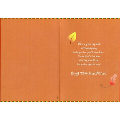 Cute Pilgrim Dog in Gray Outfit Holding Balloon Juvenile Thanksgiving Card for Son. - Image 2