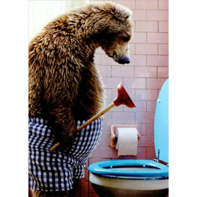 Bear With Toilet Plunger Funny Father's Day Card for Dad. - Image 1
