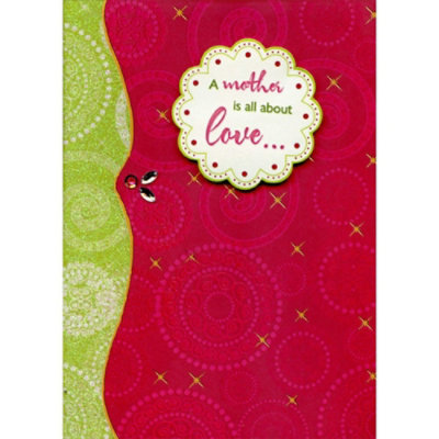 Mother is All About Love Handmade with Gems Designer Boutique Mother's Day Card. - Image 1