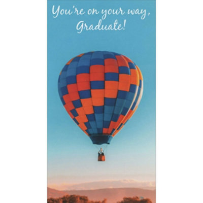 You're On Your Way: Blue and Orange Hot Air Balloon Money Holder / Gift Card Holder Graduation Congratulations Card. - Image 1