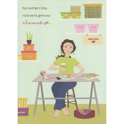 I'd Like to Give You a Homemade Gift: Woman Doing Crafting Funny Mother's Day Card. - Image 1