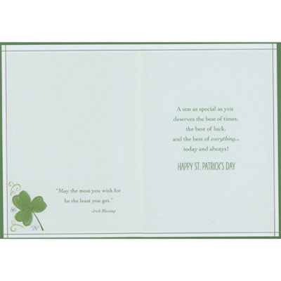 Shamrocks, Swirls and Small White Flowers St. Patrick's Day Card for Son. - Image 2