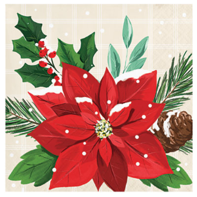 Signature SELECT Snowy Poinsettia Beverage Napkins 16 Count - Each - Image 1