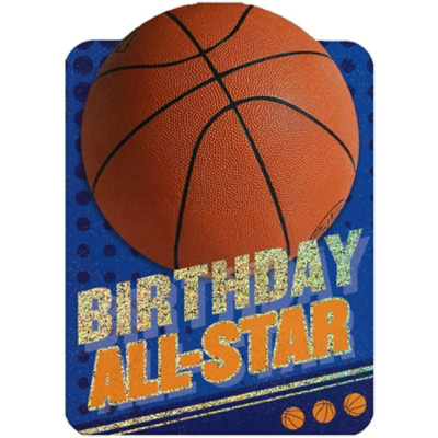 Basketball on Blue Die Cut Foil Sports Birthday Card For Kids - Image 1