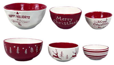 Signature SELECT Assorted Ceramic Holiday Bowl Set Styles May Vary 3 Count - Each - Image 1
