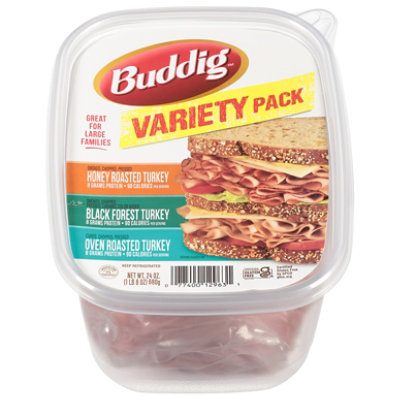Carl Buddig Variety Pack Lunchmeat, Black Forest Turkey, Honey Turkey, Oven Roast Turkey, 24 Oz - 24 OZ - Image 1