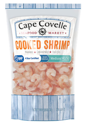 Shrimp Cooked 41/50 Peeled & Deveined Tail On - 32 OZ - Image 1