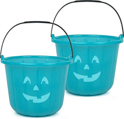 Teal Pumpkin Halloween Trick or Treat Bucket 8.5 in (2 Pack)-Official Teal Pumpkin Project Allergy-Friendly Candy Pail Accessory and Party Supplies - Image 1