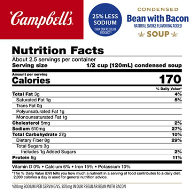 Campbells Condensed Lower Sodium Bean With Bacon Soup Natural Smoke Flavoring Added 11.25 Oz - 11.25 OZ - Image 4