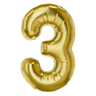 American Greetings Number '3' Gold Foil Large Balloon - Each - Image 1