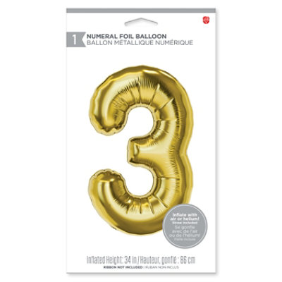 American Greetings Number '3' Gold Foil Large Balloon - Each - Image 2