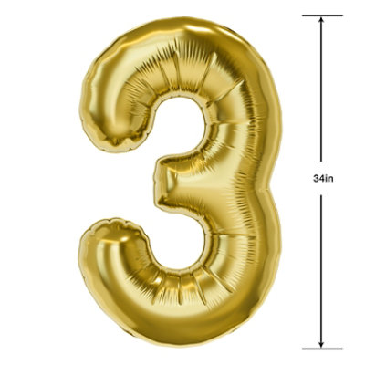 American Greetings Number '3' Gold Foil Large Balloon - Each - Image 3