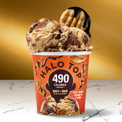 Halo Top Peanut Butter Cookie Dough and Fudge Lower Calorie Light Ice Cream Pint - 16 Fl. Oz. - Image 2