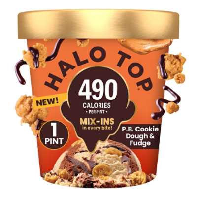 Halo Top Peanut Butter Cookie Dough and Fudge Lower Calorie Light Ice Cream Pint - 16 Fl. Oz. - Image 1