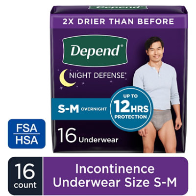 Depend Night Defns Ovrnt Underwear Grey Male Sml/med 16 - 16 CT - Image 1