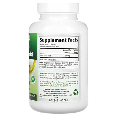 Best Naturals Alpha Lipoic Acid, 600 mg, 240 Capsules - Image 2
