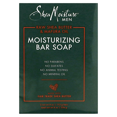 SheaMoisture Men, Moisturizing Bar Soap, Raw Shea Butter  Mafura Oil, 2 Bars, 4 oz (113 g) Each - Image 1