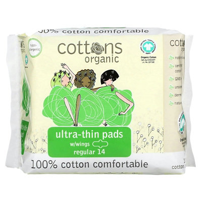 Cottons 100 Cotton Comfortable, UltraThin Pads with Wings, Regular, 14 Pads - Image 1