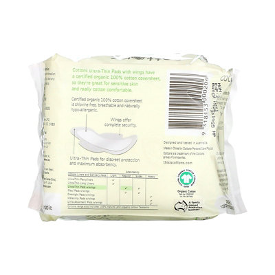 Cottons 100 Cotton Comfortable, UltraThin Pads with Wings, Regular, 14 Pads - Image 3